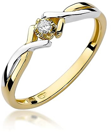 MARKO Klassischer Verlobungsring aus Gold mit 0,04 Karat Diamanten | 14 Karat Gold (585) | Goldring mit Box | Goldring für Frauen (Gelbgold, 56 (17.8))