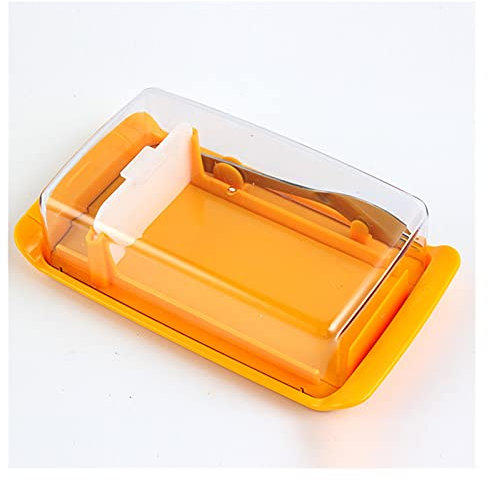 luckxuan Beurrier Cuisine Portable Home Butter Box Contour de la boîte de Coupe avec Couvercle Rectangle de conteneur Scellage de Stockage Disque à Fromage Cuisinière Beurriers (Color : Orange)