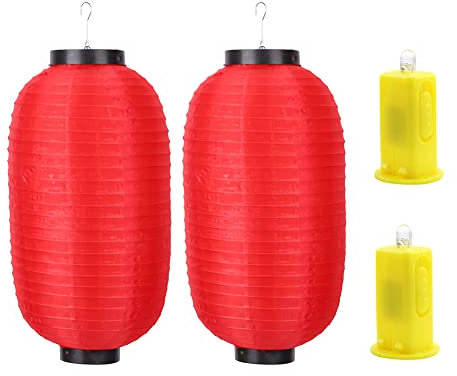 2 Stücke Japanische Laterne Rot, Sushi Restaurant Chinesische Papierlaterne, Garten Chinesische Lampions, IP65 wasserdichte Stoff Hängende Laterne, für Outdoor Draußen Sushi Bar Dekoration