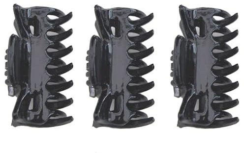 Pack of 3 Small Mini 4cm Black Plastic Hair Claws Clips Clamps Jaw Clips for Women Girls by Glitz4Girlz