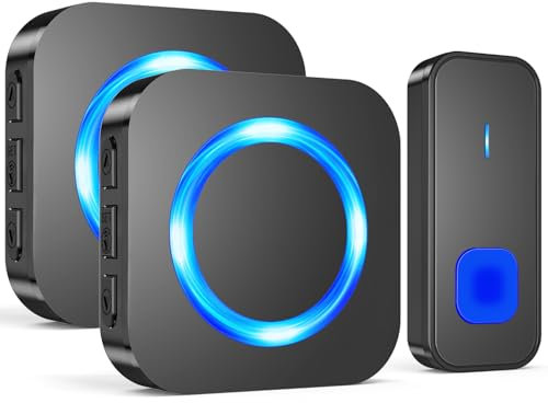 SURFOU Wireless Doorbell, Waterproof Twin Plug in Door Bells Cordless Dual Door Chime Bell Battery Operated at 1,300ft Long Range Doorbell Kit with 2 Receivers, LED Flash 55 Chimes 5 Volume, Black