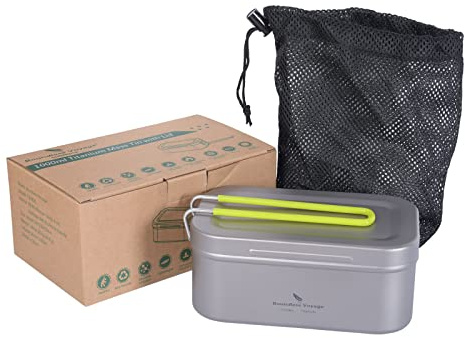 Boundless Voyage 1L Camping Box, Lunchbox mit Klappgriff, Faltbare Schüsseln mit Deckel, Outdoor-Geschirr, Ultraleichtes Camping Mess Kit Ti2082C