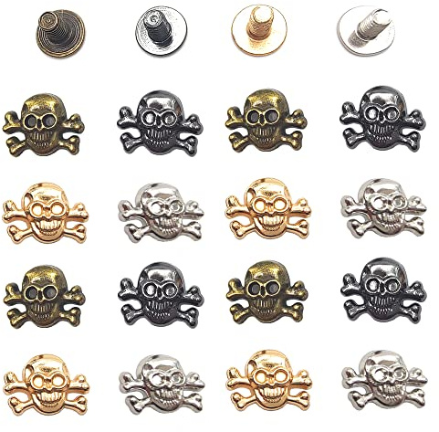 16 Pcs Skull Head Rivets Punk Skeleton Ghost Screw Studs Rivet Nail Alloy Double Cap Rivets for Leather Clothing Bags Belt Decoration DIY Craft Making (4 Color)