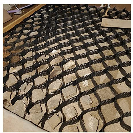 QWEASDF 2 Zoll Dickes HDPE -Material Garten Geo -Gitter, Verstärkung Erosionskontrollkiesnetz, Schwarze Stabilisierungsgitter, skalierbares Bodennetz mit Abflusslöchern,5 * 10m(16.4 * 32.81ft)