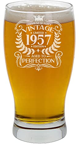 Always Looking Good Verre à bière gravé pour homme de 69e anniversaire vintage 1957 Aged to Perfection - Cadeau pour 69 ans - Verre à bière tulipe gravé
