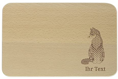 Holzbrettchen Katze personalisiert, graviert, mit Wunschtext | Frühstücksbrettchen mit Katzen-Motiv und Namen – Geschenk für Katzenliebhaber und Frühstücksfans