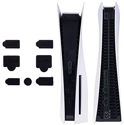 PlayVital Tappi Antipolvere Silicone per ps5 Console,Tappini Set Interfaccia USB HDMI Tipo A/C Porta LAN Protezione,Disc&Digital Edition-Nero