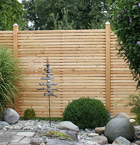 Gartenwelt Riegelsberger Sichtblende Rhombus Typ I Gartenzaun zum Einbetonieren Massivholzzaun sibirische Lärche fertig montiert Komplettset | 1x Abschlusselement links + 1x Pfosten