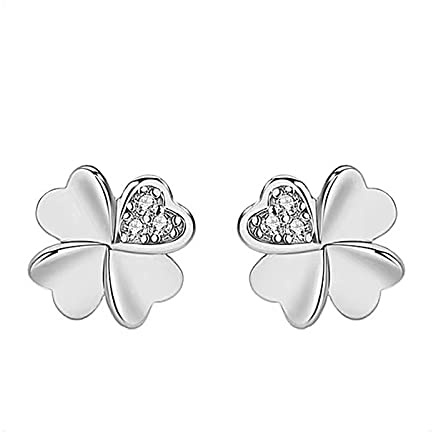 KONFEN Ohrringe Damen Silber 925 Klee Ohrstecker mit Zirkonia, Ohrringe Hängend Silber 925 Mond Stern Ohrhänger, Gold Herz Steckohrringe, Ohringen Antiallergische Ohringestecher Ohrmuschel Schmuck