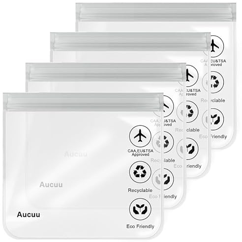 Aucuu Buste da Viaggio per Liquidi, 4 Pezzi 20 x 20cm Buste per Liquidi Aereo, Borse da Viaggio Trasparente, Aereo Bustine Trasparenti Impermeabile, Trucco Portatili per Vacanze in Viaggio