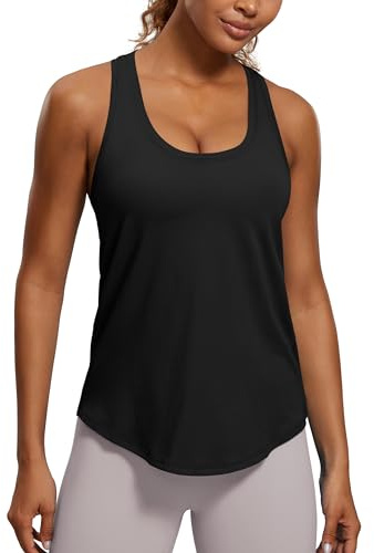 CRZ YOGA Pima Cotton Racerback Tank Tops for Women - Workout Athletic Casual Soft Scoop Neck Sleeveless Shirts Black Small