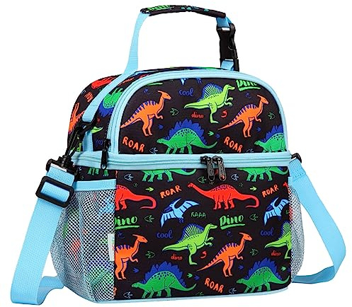 VASCHY Bolsa Térmica Infantil 2 Compartimentos 11.6L para Niña y Niño | Lancheira Termica Infantil Cuenta Con Aislamiento Interior,Isotérmica 3-4h,Asa Superior Con Broche,Correa Extraíble Ajustable