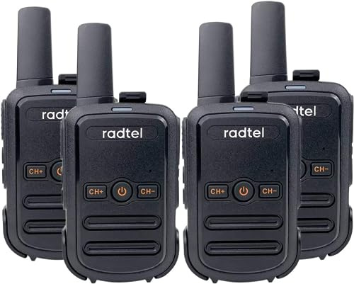 Radtel RT12 PMR 446 Walkie Talkie Wiederaufladbar 16 Kanäle Lizenzfreies Funkgerät CTCSS DCS Walky Walky Walky Funkgerät mit USB Aufladung für BAU Restaurant Supermarkt（4 Pack） (schwarz)
