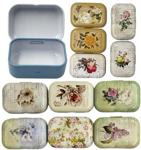 8 Stücke Metalldöschen Klein, Blumen Metalldosen Blechdosen mit Deckel,Rechteckig Rostfrei Minibox Aufbewahrungsbox für Münzen, Süßigkeiten, Schlüsseletc,Kleinen Gegenständen