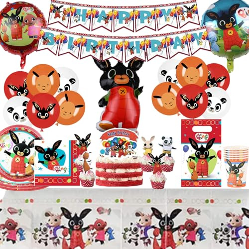 114pcs Stoviglie Compleanno Bunny,Bunny Decorazioni Compleanno,Palloncini ,Decorazione per Festa di Tema