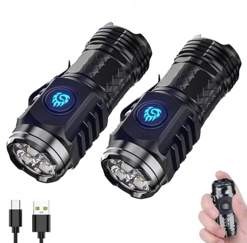 PKKP Mini-Taschenlampe mit dreiäugigem Monster, LED Wasserdicht Taschenlampe Extrem Helle, USB Aufladbar Taschenlampen mit 5 Lichtmodi, Mini Handlampe für Camping, Wandern, Notfall (Schwarz*2)