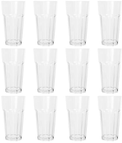 Argon Tableware Reusable Plastic Glasses - 580ml - Pack of 12 - Highball Glasses - Clear Cocktail Champagne Fizz Cola Tumbler Drinking Cups for Garden, Parties, Weddings, BBQ and Picnic
