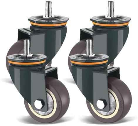 Zhoudong 75/100/125mm Lenkrollen Gewinderollen M16, Schwerlastrollen Möbelrollen, Schwenkrollen mit Bremse, for Industriell Trolley, 4 Stück Gummirollen for Ersetzen, Apparaterollen(Swivel,5 inch)