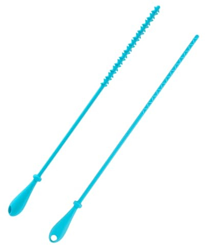 2pcs Silicone Straw Brush, 9.45 Inch Extra Long Cleaner Brush Washable Water Bottle Straw Cleaner Pipe Cleaners Crevice Brush Kitchen Cleaning Tool (Blue)