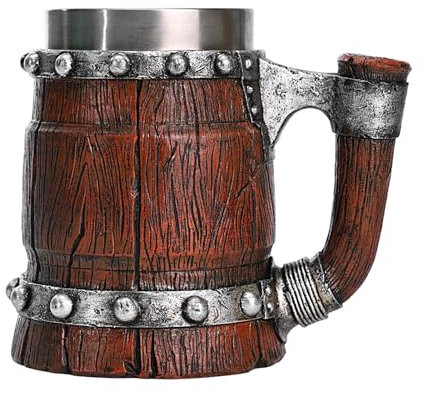 Vaso de Halloween – Jarra de cerveza vikinga de 600 ml, copa vikinga medieval, vaso de acero inoxidable de doble capa con asa, taza de café vikingo para café, whisky, cerveza, leche, zumo,