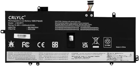 CRLYLC 51Wh L18L4P71 L18C4P71 Battery for Le novo ThinkPad X1 Yoga 2019 2020 4th 5th Gen ThinkPad X1 Carbon 2019 2020 7th 8th Gen 7 8 20QD 20QE 20U9 20UA 5B10W13930 02DL004 02DL005 02DL006 Battery