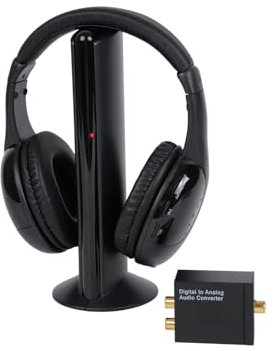 Queemie Casque TV sans Fil, Radio FM & Moniteur, Casque sans Fil avec DéCodeur NuméRique, Casques Supra-Auriculaire pour Adultes et Personnes âGéEs, Compatible avec L'Ordinateur TV