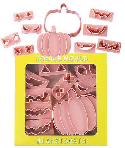 Cortadores de galletas de Halloween | Sellos de Halloween de grado alimenticio, paquete de 10 cortadores de galletas de calabaza con sellos, accesorios de horneado para otoño, Acción de Gracias,
