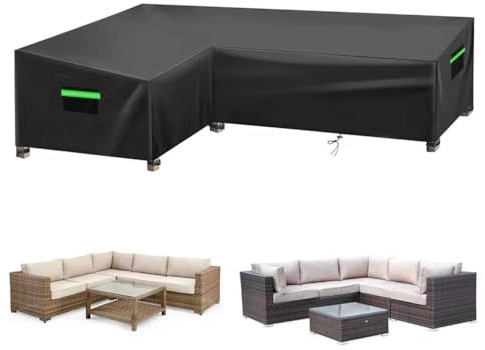 Neuradical Housse de protection pour salon de jardin en forme de L, housse de protection pour salon de jardin en rotin imperméable pour canapé d'angle (Noire, 215x215x87x80/66cm)