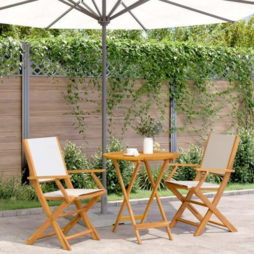 Tidyard 3-TLG.Bistro-Set Bistroset Balkonset Sitzgruppe Gartenmöbel Garnitur Gartengarnitur Gartenmöbelset Bistrotisch Stehtisch Balkonstuhl für Garten,Balkon,Terrasse Cremeweiß Stoff und Massivholz