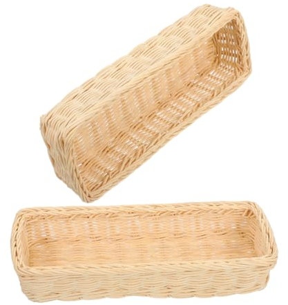 MUSISALY Rattan Cutlery Basket Flatware Storage Organizer Woven Utensil Holder White Imitation Rattan Kitchen Drawer Rack 2pcs Set for Dining Table Spoon Fork Chopsticks