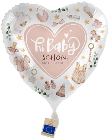 Folienballon Baby Mädchen – „Schön, dass du da bist“ | Herzballon Geschenk zur Geburt, Baby Shower & Babyparty Deko, Helium/Luft, Made in EU