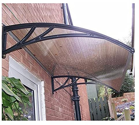 Black Glass Canopy Awning Shelter for Front Porch Outdoor Patio Door Canopy with Rain Cover 60 * 60CM