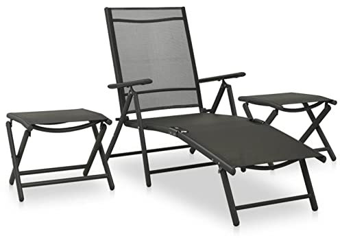 3-teiliges Gartensofa-Set aus Aluminium in Schwarz, Sonnenliegen, Bettmöbel, Liege, Poolliege zum Schwimmen im Freien