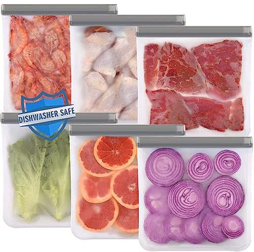6 Stück Gefrierbeutel Wiederverwendbar 11*11 Wiederverschließbare Beutel für Lebensmittelbeutel, BPA Freie für Gemüse, Milch, Snacks, Fleisch | Wasserdicht, doppelter Verschluss, lebensmittelecht, BPA-frei, zum Marinieren von Fleisch, Getreide, Gemüse