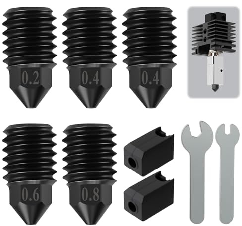 Kit di Ugelli in Acciaio Temprato per Stampanti 3D – 0,2/0,4/0,6/0,8 mm, Compatibili con Bambu Lab P1P/P1S, Kobra 3 Combo, Flashforge Adventurer 5M – con Copertura in Silicone