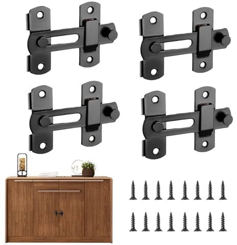 Hsrag Scheunentürschloss, Edelstahl-Riegelschloss mit Schrauben, schwarze Türriegel, Klapptürschloss für Tore, Garten, Badezimmer, Outdoor, Garage, Fenster, Schiebetür, 4 Stück