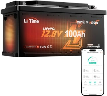 LiTime 12V 100Ah H190 LiFePO4 Batterie mit Smart-Heizung für Wohnmobil | DIN H8 L5, Bluetooth, Upgrade 200A BMS, 2C Entladung, 4000+ Tiefzyklen, IP65, 1280Wh, für Wohnwagen, Boot, Solaranlage