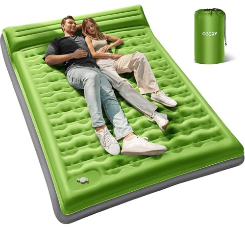 OGERY Camping Mat, 15cm Extra-Thick Reinforced Camping Sleeping Pad with Pillows & Built-in Foot Pump, Ultralight Self Inflating Mattress for Tent Hiking Essentials Gear