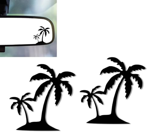 2 x Palmen-Vinyl-Aufkleber und Aufkleber, Auto-Rückspiegel, Fensterdekoration | Palmen-Autozubehör, niedliche Aufkleber für Badezimmer, Computer, Wasserflaschen-Aufkleber, Geschenke für Damen, Herren