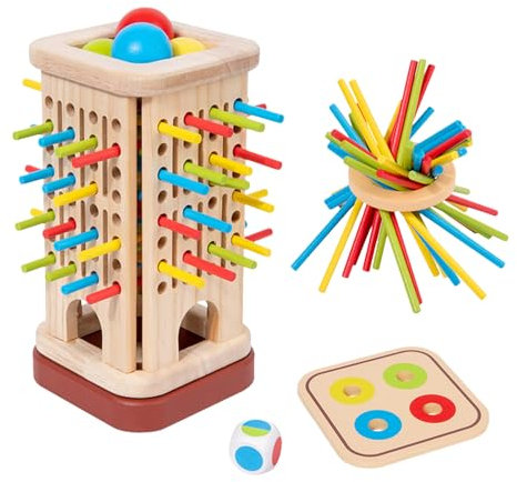 Holzbrettspiel-Set - Kugel-Fall- und Geschicklichkeits-Spiel mit Würfel - Interaktives Spiel Zur Förderung Von Geduld, Logischem Denken Und Farbverständnis