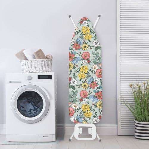 Housse Table à Repasser 140x45 Fleurs Colorées Taille Universelle, avec Rembourrage, Cordon de Serrage, résistant aux brûlures et à la saleté, Durable et Facile à Installer