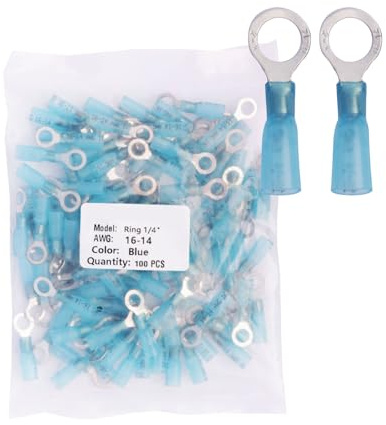100PCS Blue 1/4 Heat - Shrink Ring Connectors, AWG 16-14 Gauge Tinned Red Copper 0.7mm Ring Terminals Connectors – an Efficient and Reliable Electrical Connection