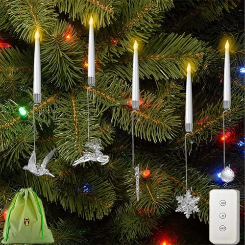 Lot de 2025 bougies LED pour sapin de Noël avec crochet en cristal transparent, bougies coniques sans flamme vacillantes avec télécommande, fonctionne à piles pour la maison, les mariages, les