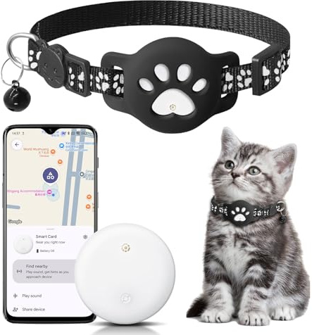 Katzentracker Tracker für Katzen und kleine Haustiere mit Halterung, Kein Abonnement, Kompatibel mit Google Find My App, IP68 Wasserdicht, Anti-Verlust Tracker für Haustiere & Gepäck,Weiß