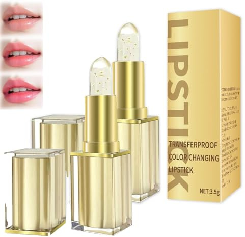 Temperaturänderung Lippenstift 24 Stunden Halt,Lippenpflege Wasserdichtes Langanhaltender,Gold Transparente Lip Balm,Lang Anhaltender Feuchtigkeitsspendender Temperatur ändern Farbe Lippenbalsam (2)