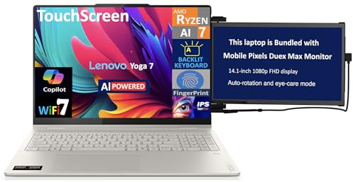 Lenovo Yoga AI Powered 2-in-1 Laptop 16.0 Touchscreen IPS WUXGA Display (AMD Ryzen AI 7 350, 16GB LPDDR5X, 1TB SSD, Backlit KB, Fingerprint, WiFi 7, Webcam, Win 11 Home) w/Duex Max DS Monitor