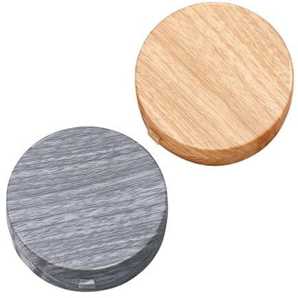 VILLFUL Boîte à Lentilles Imitation Grain de Bois Ronde, Portable et Spacieuse Miroir Intégré, pour Lentilles en Voyage d'affaires Kaki