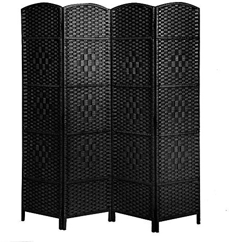 Panana 4 Panel Room Divider, Freestanding Partition Wooden Screen Folding Privacy Portable Partition Screen ( , 4 Panel), Black