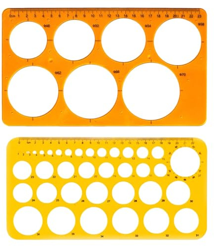 2Pcs Circle Stencil Template, Plastic Stencil with 36 Circles, Circles Geometric Stencils Measuring Templates Rulers Tool for Maths, Drawing Shapes, Engineering, Architecture & Drafting(Orange)