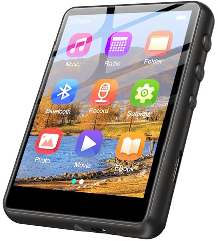 128GB MP3 Player with Bluetooth 5.4, 2.4 inch Full Touchscreen Portable Music Player HiFi Lossless Digital Audio Player with Speaker, FM Radio, E-Book, Earphones Included (128GB-Black)
